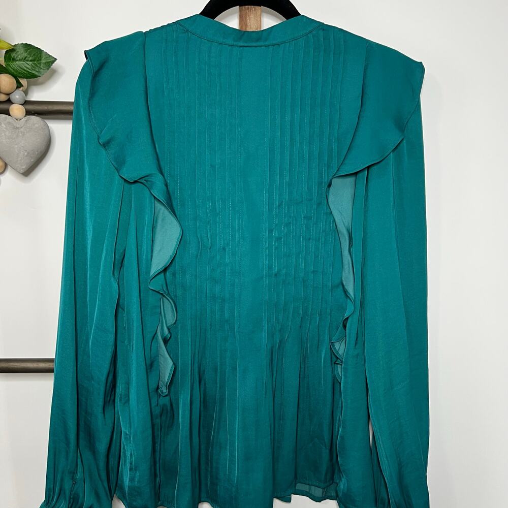 Anthropologie Long Sleeve Teal Pintuck Blouse Size Medium - Picture 4 of 7